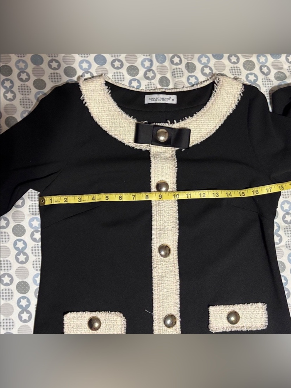 Rinascimento Black Mini Dress with Cream Trim - Picture 7 of 8
